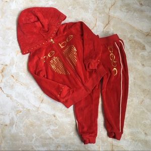 Bebe Girls Red velour/gold detail sweatsuit 2T